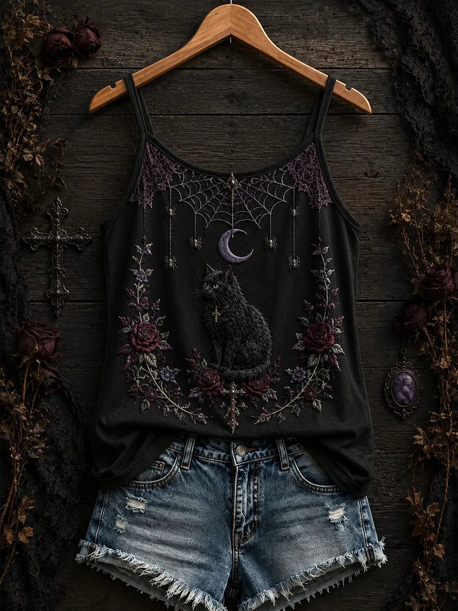 Women's Halloween Black Cat Faith Art Pattern Comfortable Ves
