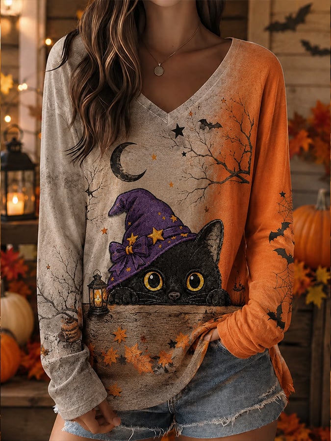 Women'S Casual Halloween Long-Sleeve Graphic T-Shirt