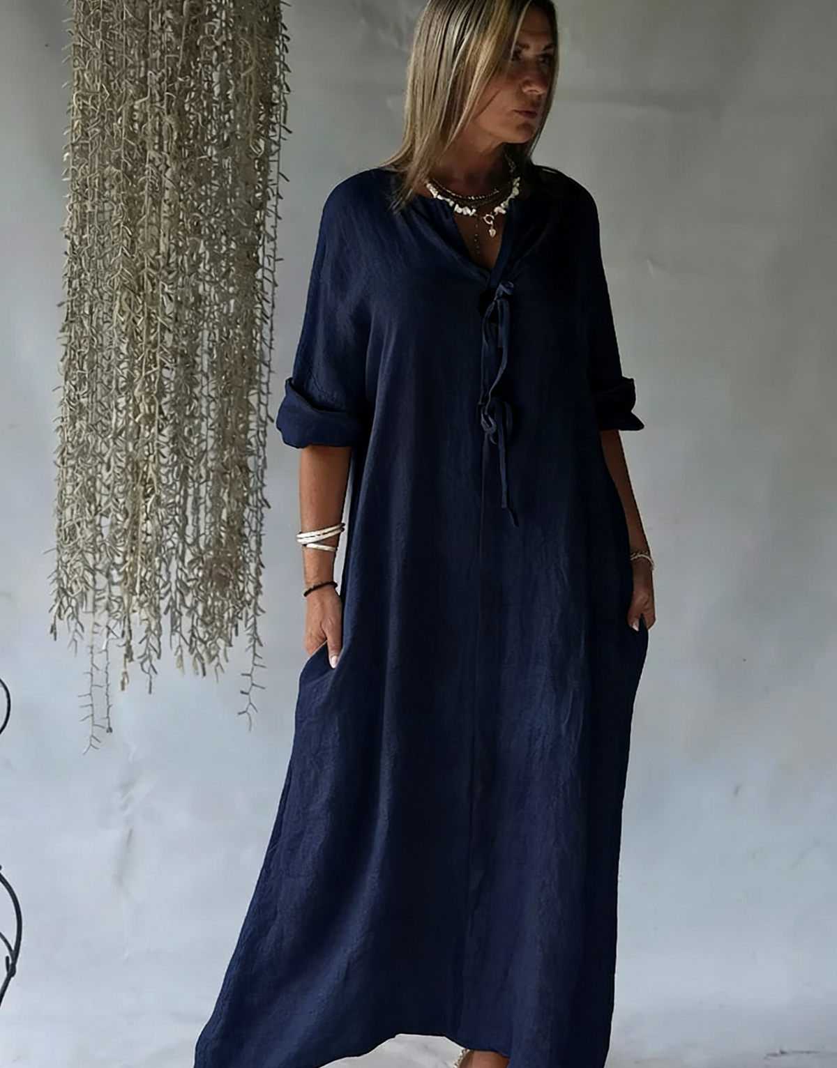 Summer Effortless Cotton-Linen Kaftan Dress