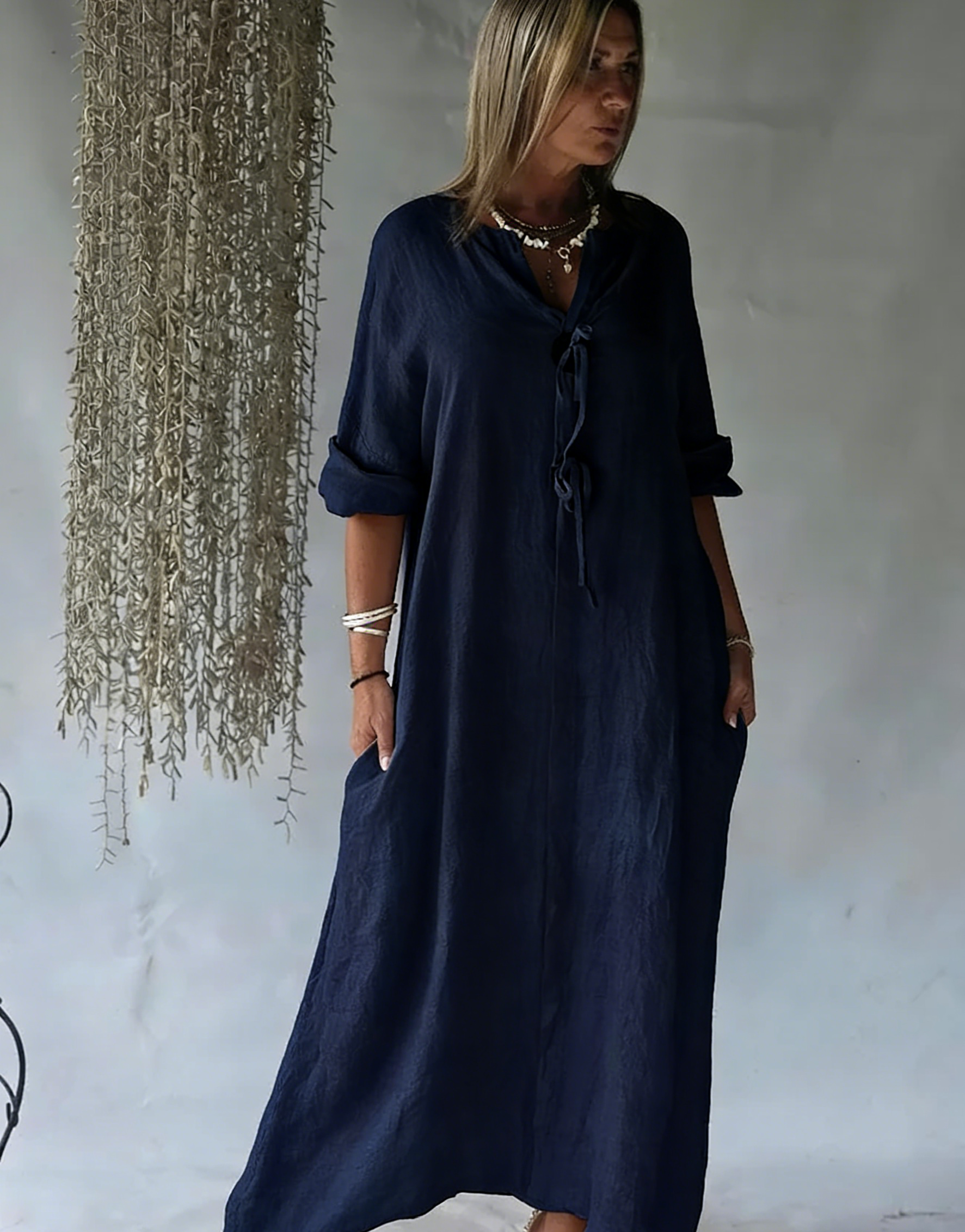 Summer Effortless Cotton-Linen Kaftan Dress