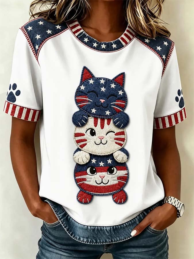 Women'S Casual Patriotic Print Top