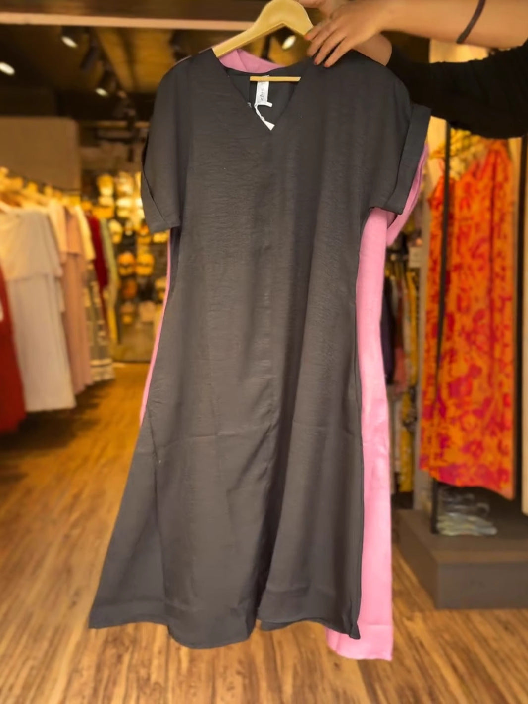 Solid Color Linen Dress With Two Pockets