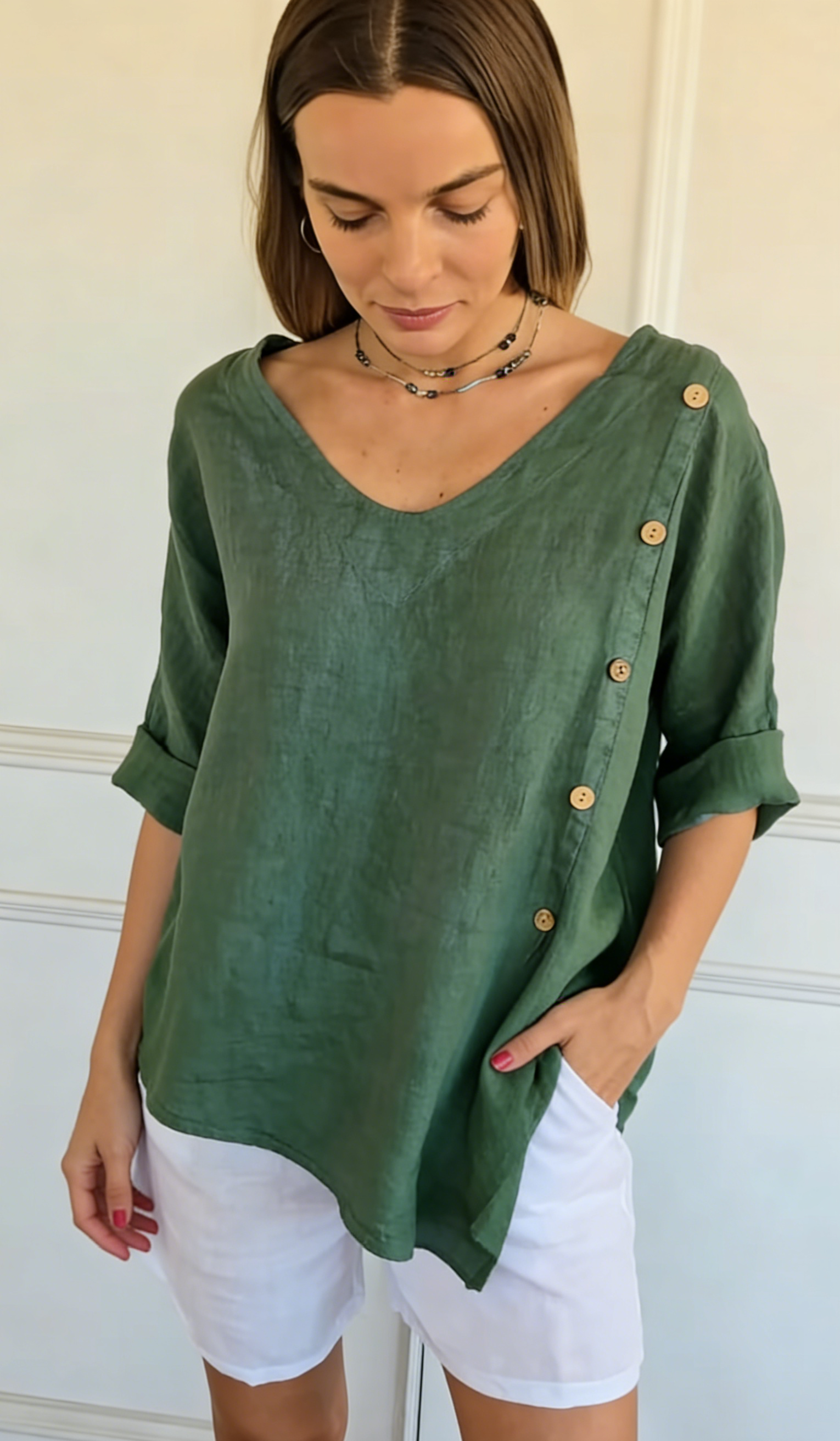 2026 Women's Linen-Cotton Blend Button-Up Top