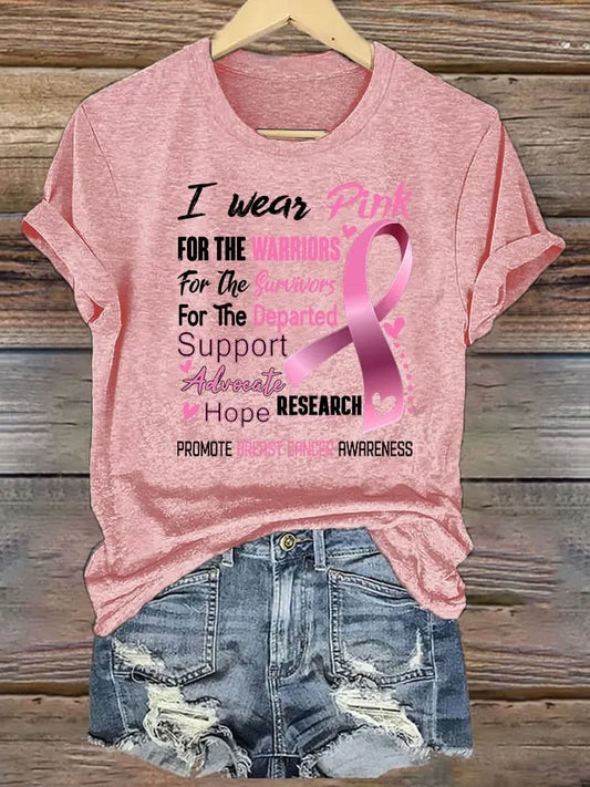 Women's Breast Cancer Print Short Sleeve T-Shirt