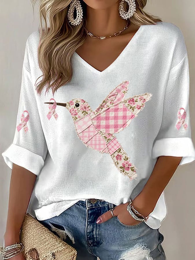 Women's Pink Hummingbird Print Shirt