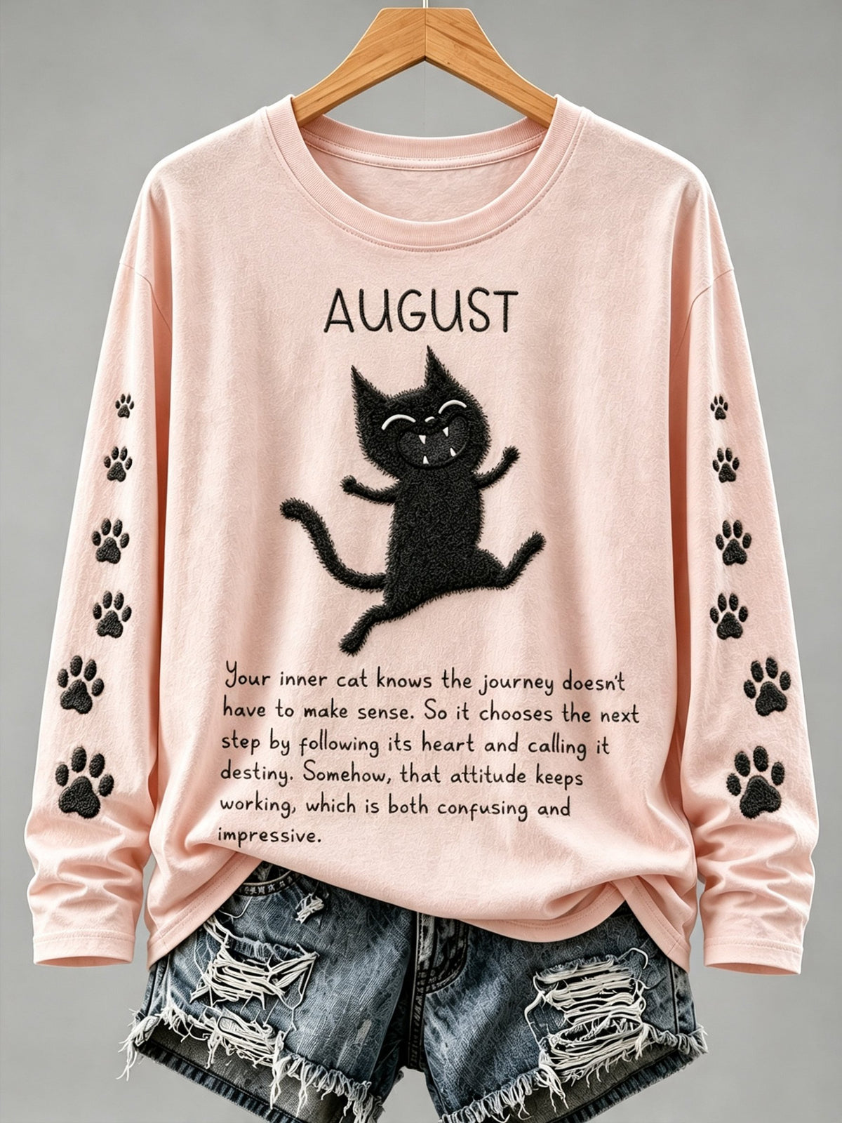 Women's August Healing Cat Round Neck Long Sleeve Top