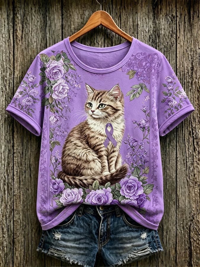 Women's Purple Floral Print T-Shirt