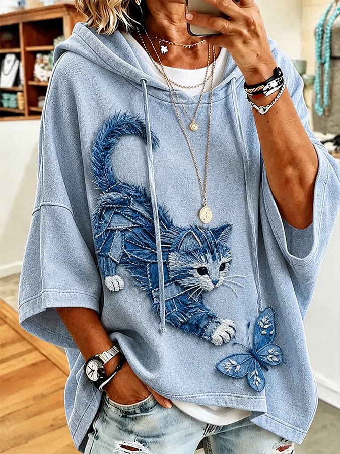 Women's Cat Art Print Hoodie