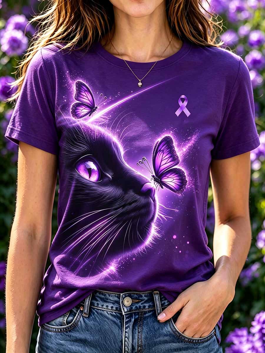 Women's Fashion Alzheimer's Support Pattern Printed T-shirt