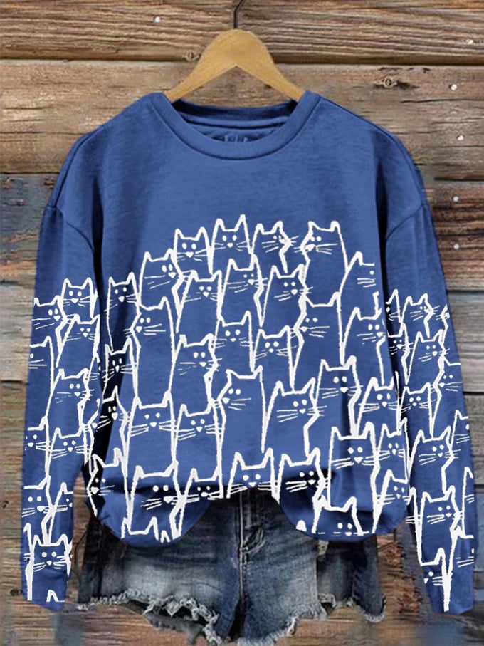 Women's Cute Cat Print Sweatshirt