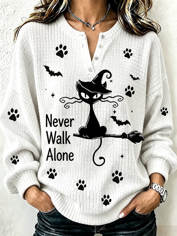 Women's Halloween Cat Print Hoodie
