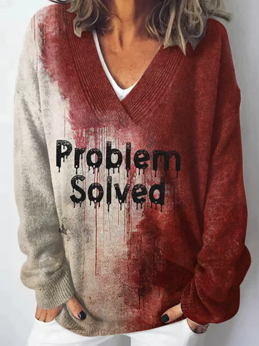 Bloody Problem Solved Halloween V-Neck Cozy Sweater