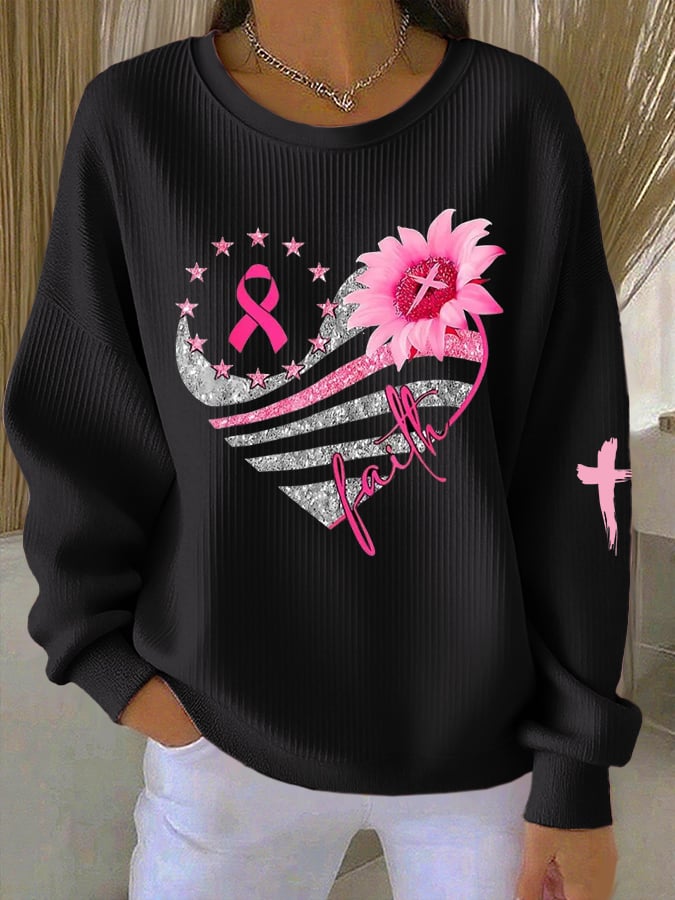 Women's Pink Print Casual Sweatshirt