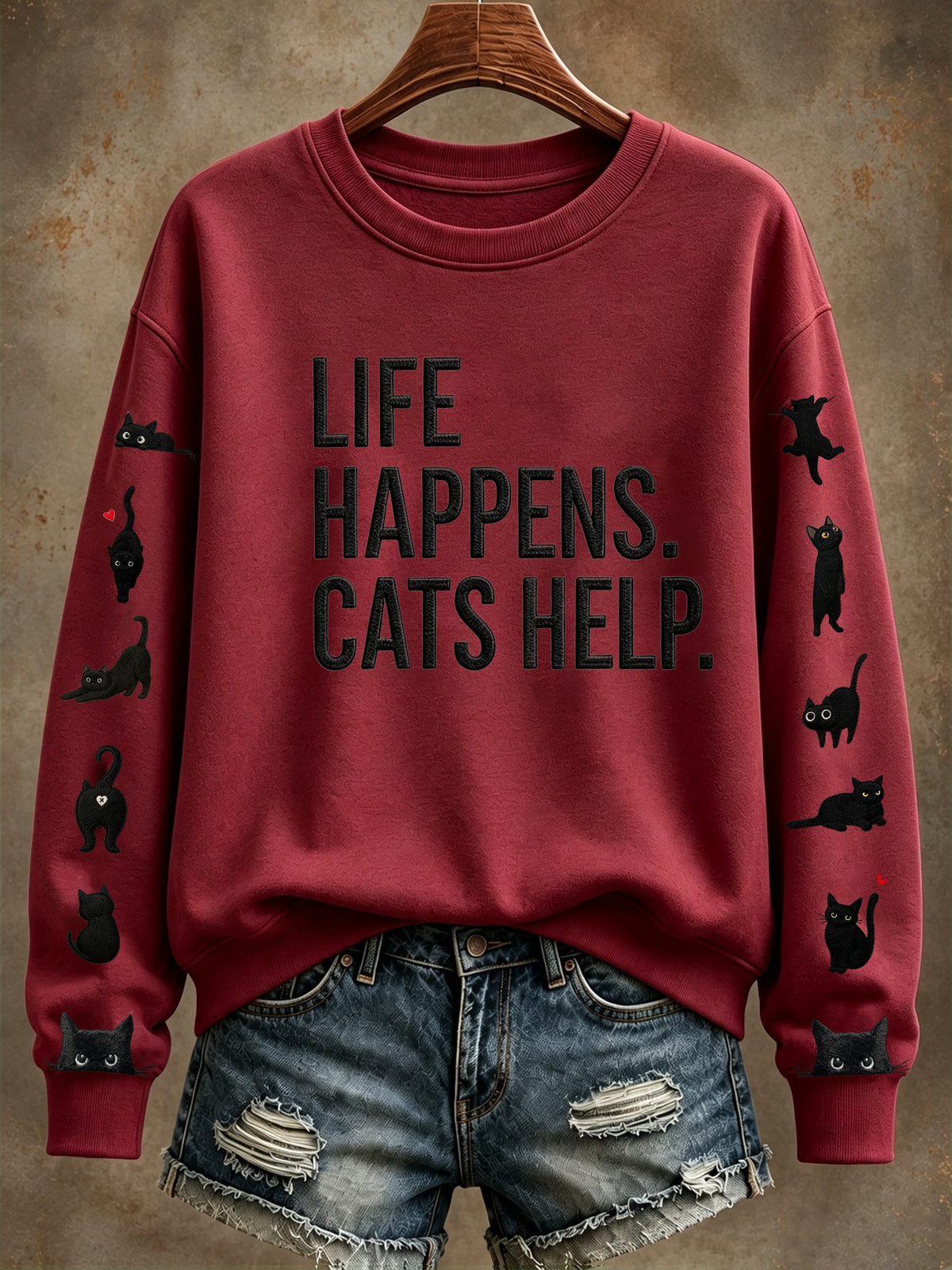 Women's Healing Cat Crew Neck Long Sleeve Sweatshirt