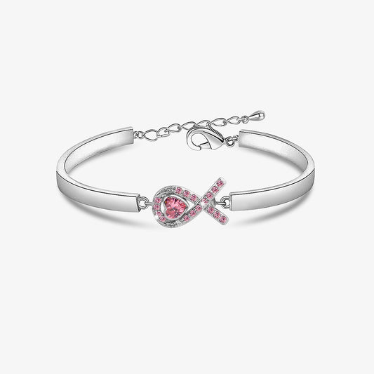 Breast Cancer Awareness Pink Heart Ribbon Bracelet
