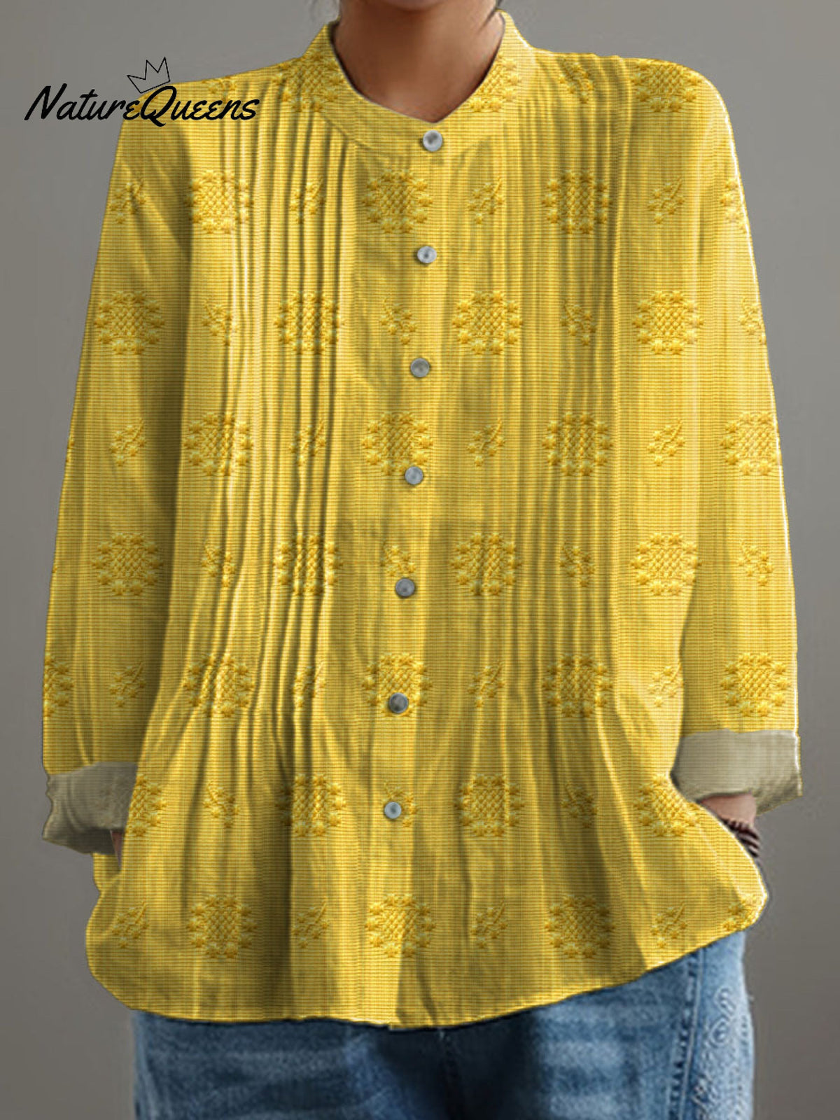 Women's Vintage Floral Art Print Casual Cotton And Linen Shirt