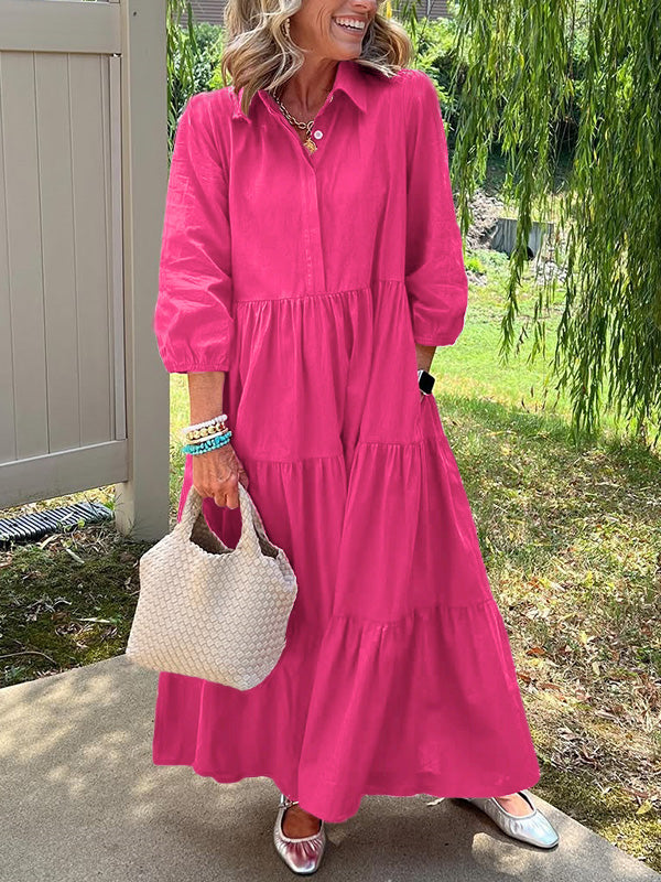 CLEARANCE🔥 Loose Cotton Linen Lapel Dress