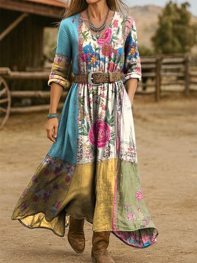 Women's Retro Breast Cancer Floral Art Print Dress