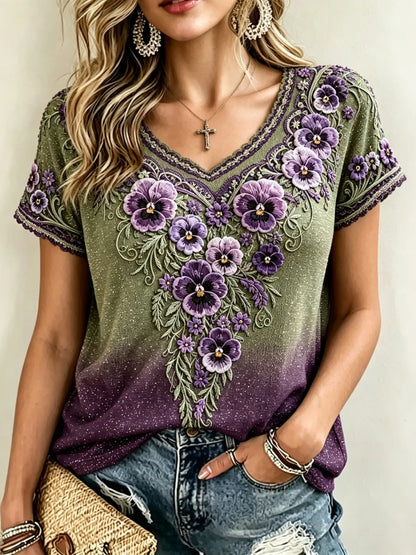 Vintage Classy Purple Floral Art T-shirt