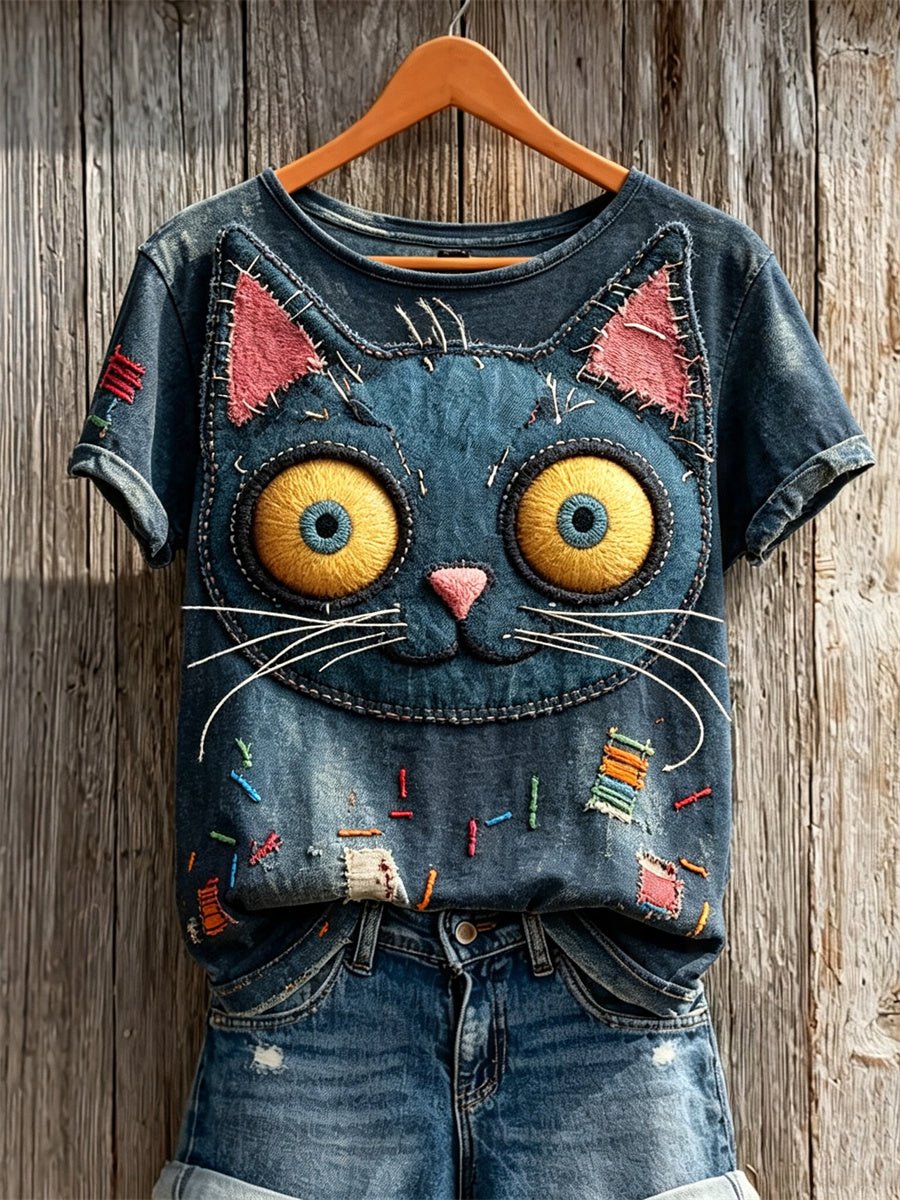 Women's Halloween Stitched Monster Print T-Shirt