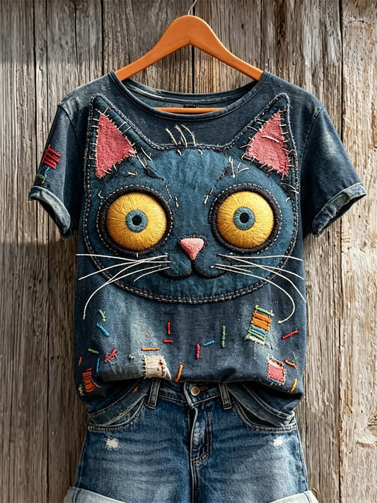 Women's Halloween Stitched Monster Print T-Shirt