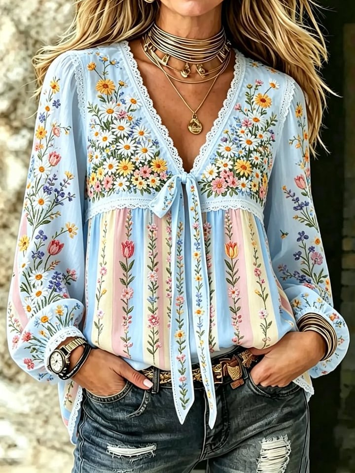 Women's Casual Breast Cancer Floral Print T-Shirt