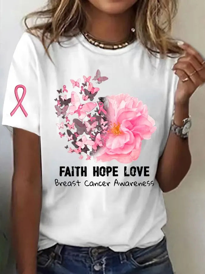 Women's Breast Cancer Print Casual T-Shirt