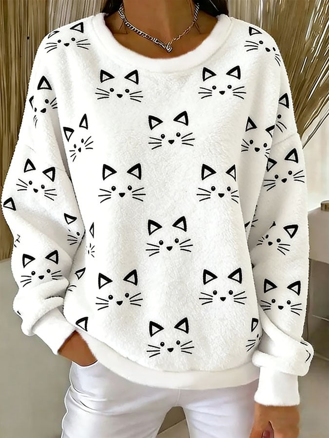 Women's Cute Cat Print Casual Flannel Top