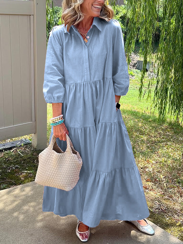 CLEARANCE🔥 Loose Cotton Linen Lapel Dress