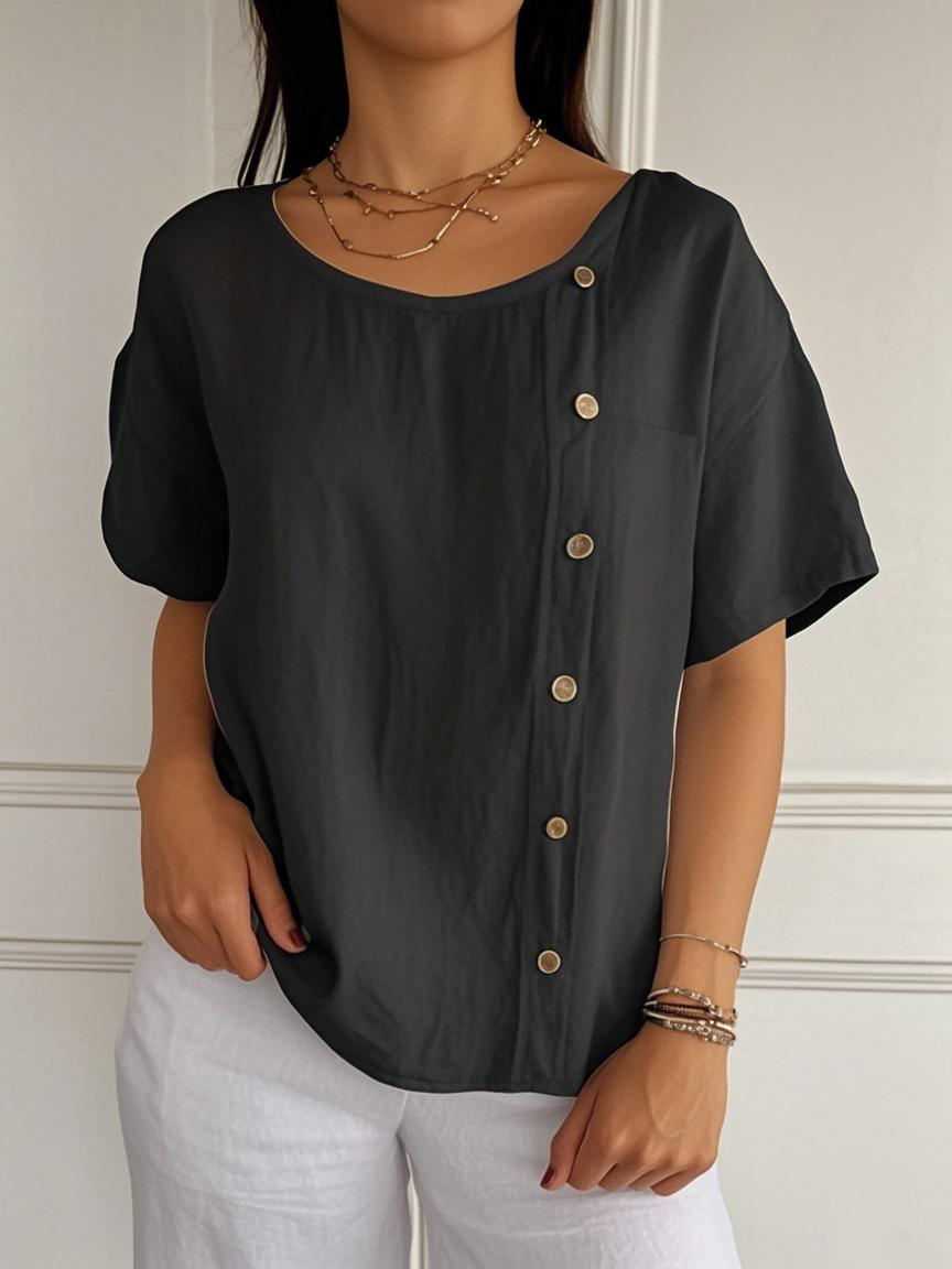 Casual Cotton Linen Side Buttons Tops