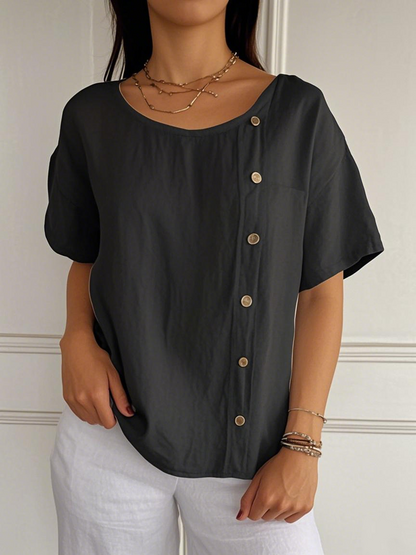 Casual Cotton Linen Side Buttons Tops