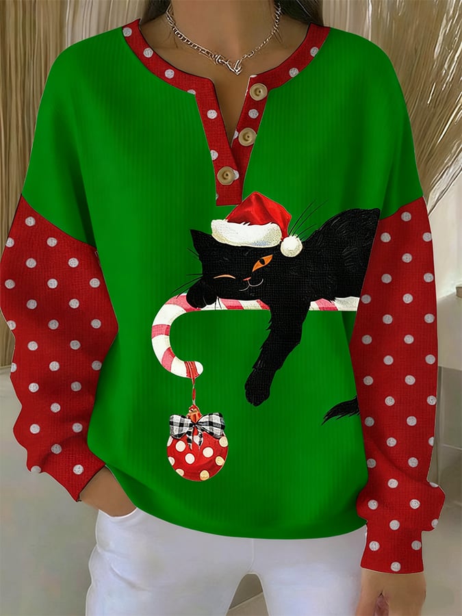 Women's Christmas Cat Print Casual Sweatshirt