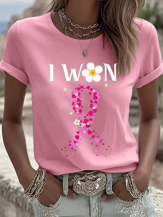Women's Breast Cancer I m Won Survivor Print Casual T-shirt