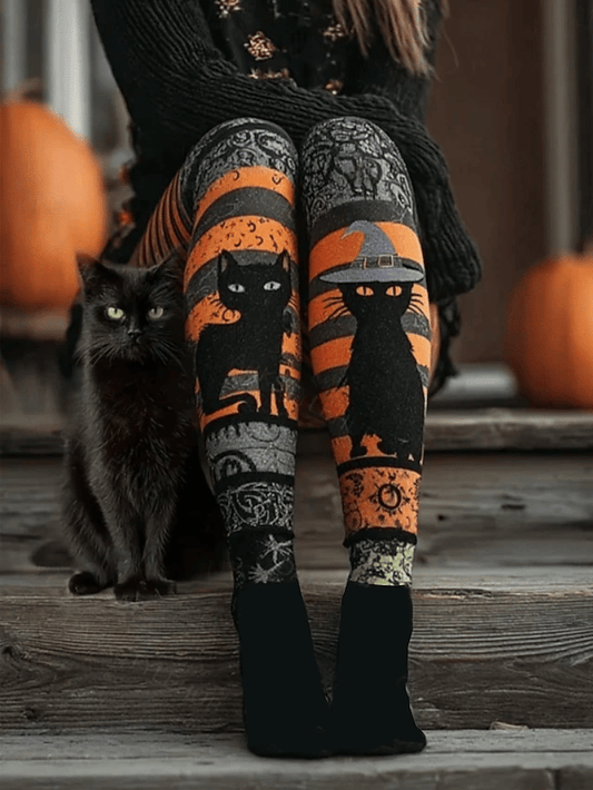 Women's Retro Black Cat Print Leggings