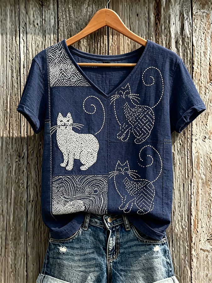 Women's Cute Cats Art Print Casual T-shirt