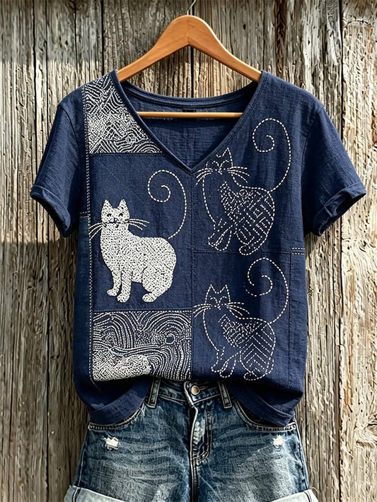 Women's Cute Cats Art Print Casual T-shirt