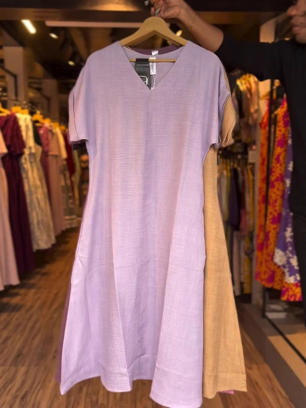 Solid Color Linen Dress With Two Pockets