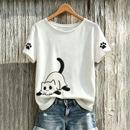 Women's Halloween Cute Ghost Black Cat Pattern Art Print Casual T-shirt