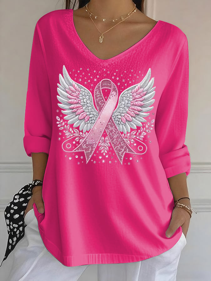 Women's Casual Pink Ribbon Wings Waffle Bubble Wrinkle Test