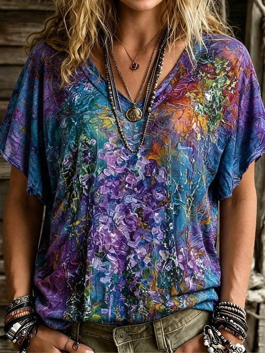 Women's Retro Bohemian Floral Print T-shirt
