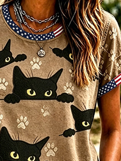 Women'S Casual Cat-Print Top