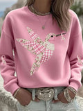 Women's Pink Hummingbird Print Sweatshirt