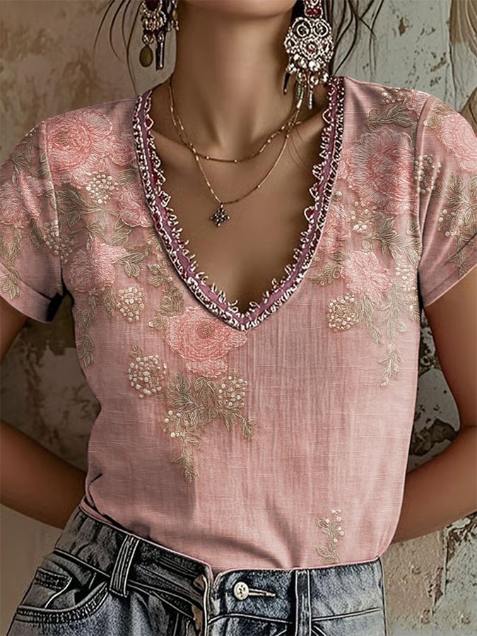 Women's Pink Art Printed T-Shirt