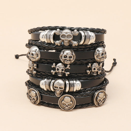 Skull Beaded Leather Bracelet