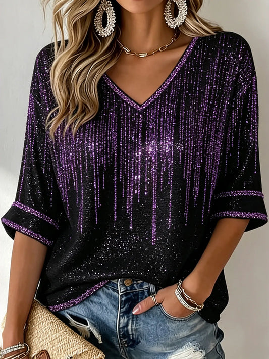 Women's Alzheimer's Disease Awareness Sequin Print Mid-sleeve T-shirt