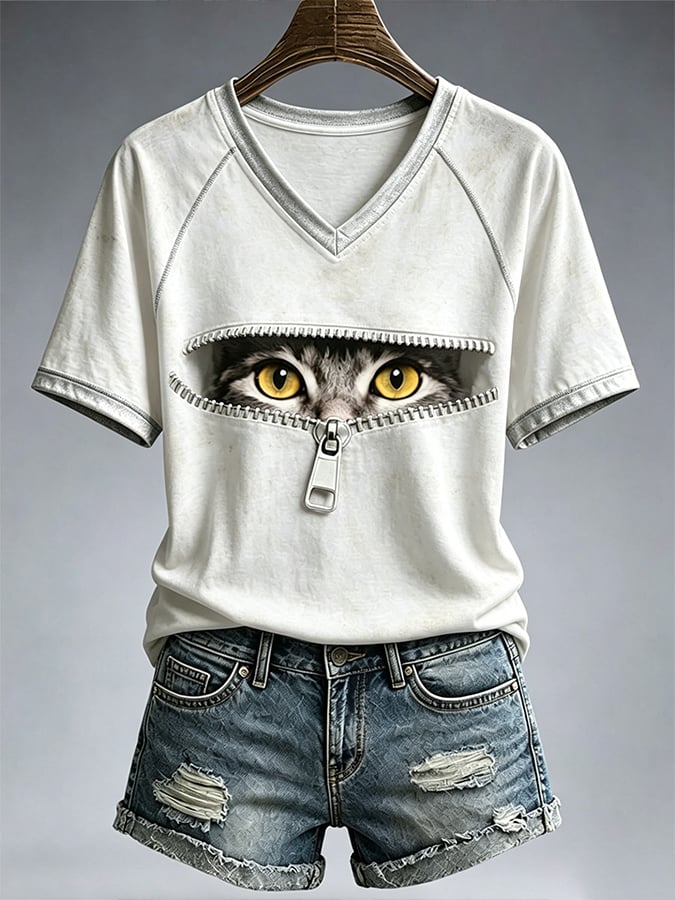 Women's Cute Cat  Print Casual T-shirt