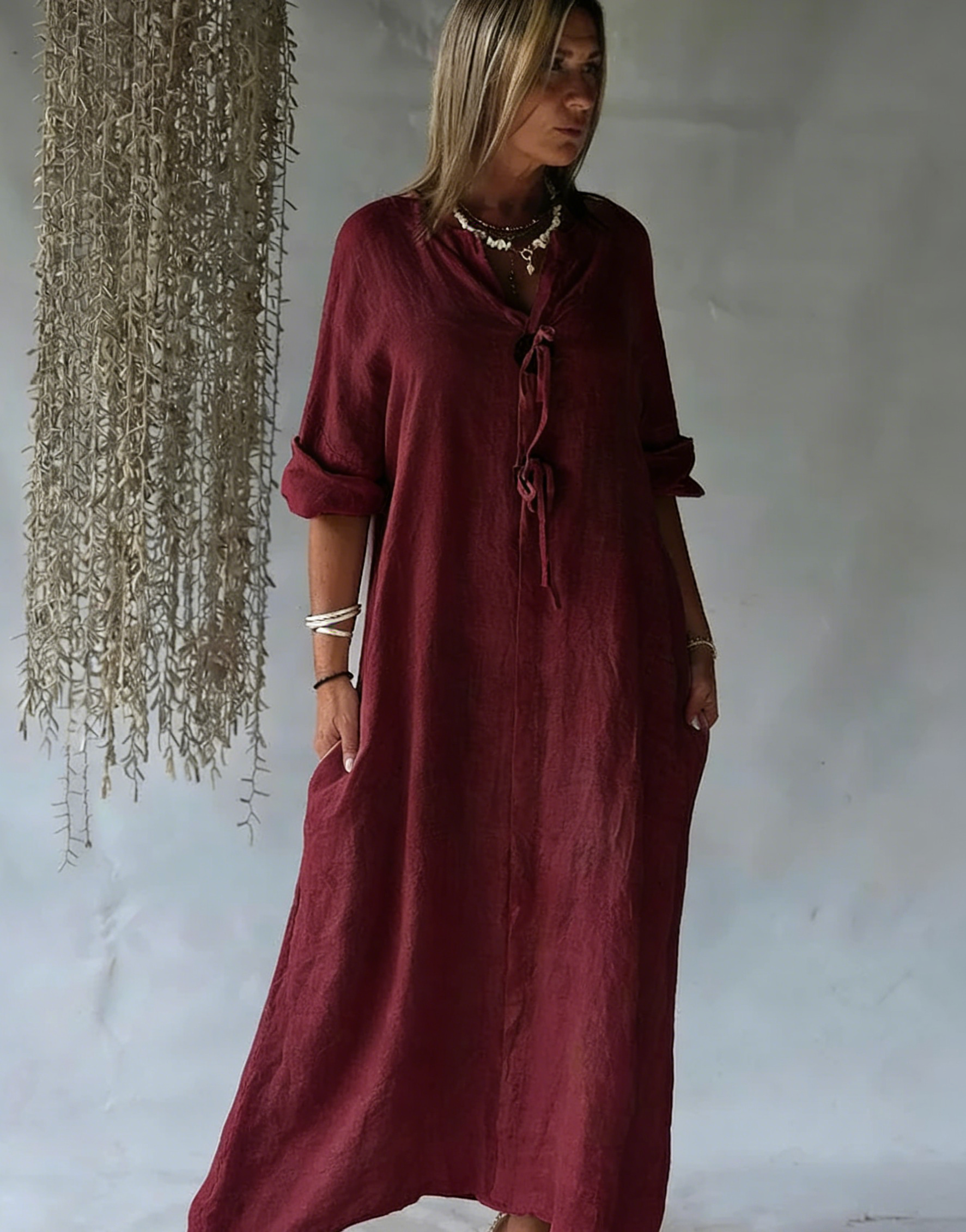 Summer Effortless Cotton-Linen Kaftan Dress