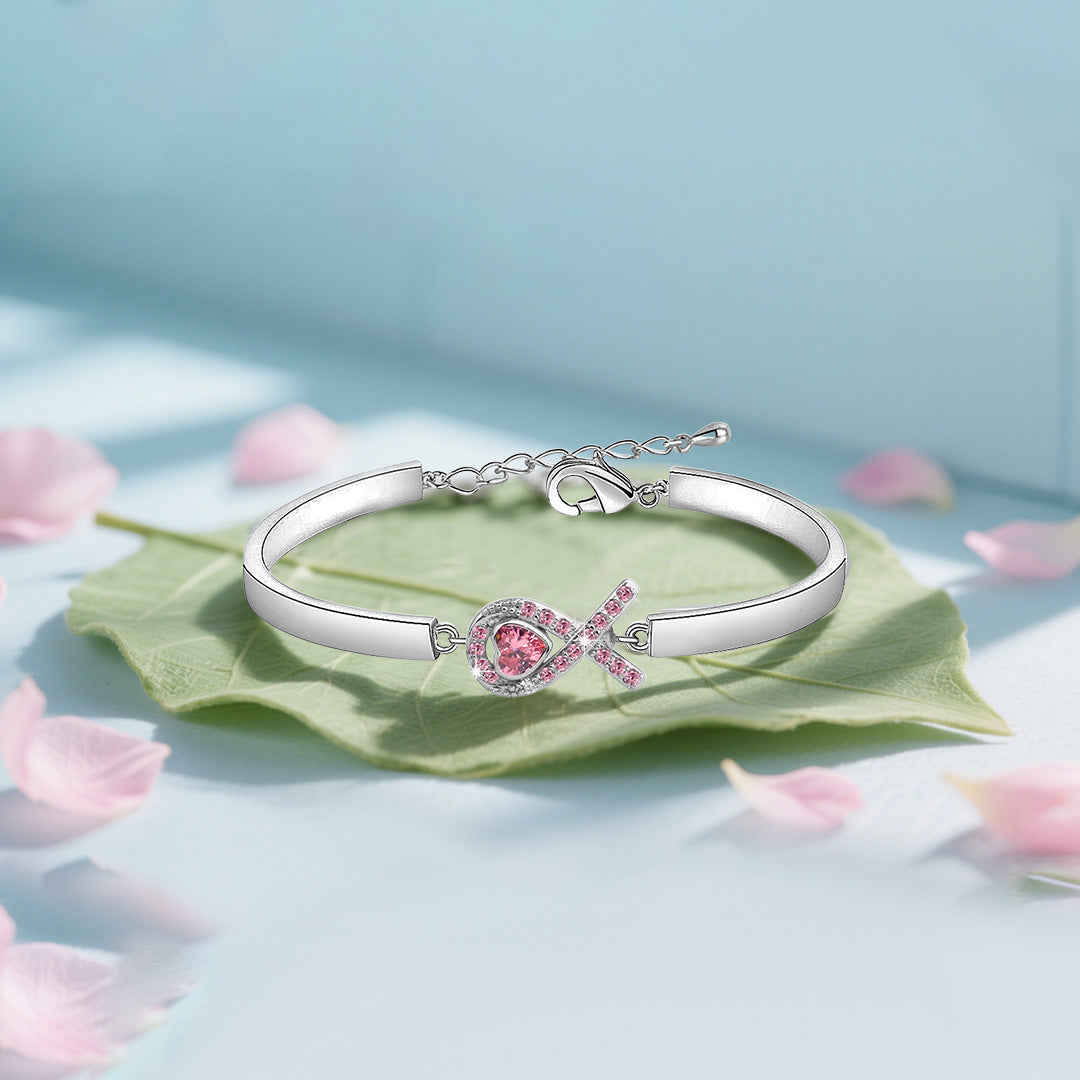 Breast Cancer Awareness Pink Heart Ribbon Bracelet