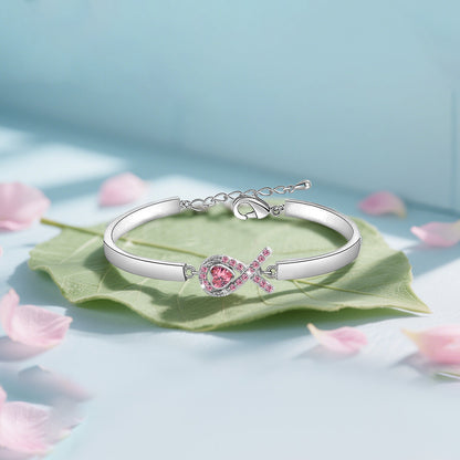 Breast Cancer Awareness Pink Heart Ribbon Bracelet