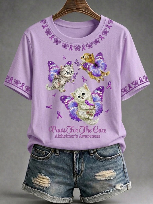 Women's Alzheimer's Awareness Kitty Cat Short-Sleeve T-Shirt